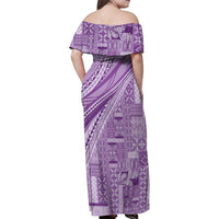 Pasifika Women's Day - Samoa Siapo Malu Tattoo Inspired Family Matching Off Shoulder Maxi Dress and Hawaiian Shirt Lavender LT7 - Polynesian Pride