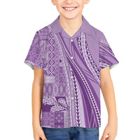 Pasifika Women's Day - Samoa Siapo Malu Tattoo Inspired Family Matching Off Shoulder Short Dress and Hawaiian Shirt Lavender LT7 Son's Shirt Lavender - Polynesian Pride