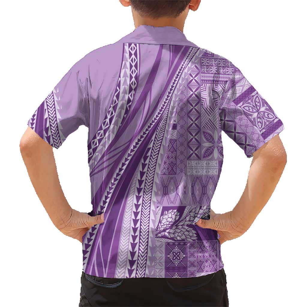 Pasifika Women's Day - Samoa Siapo Malu Tattoo Inspired Family Matching Short Sleeve Bodycon Dress and Hawaiian Shirt Lavender LT7 - Polynesian Pride
