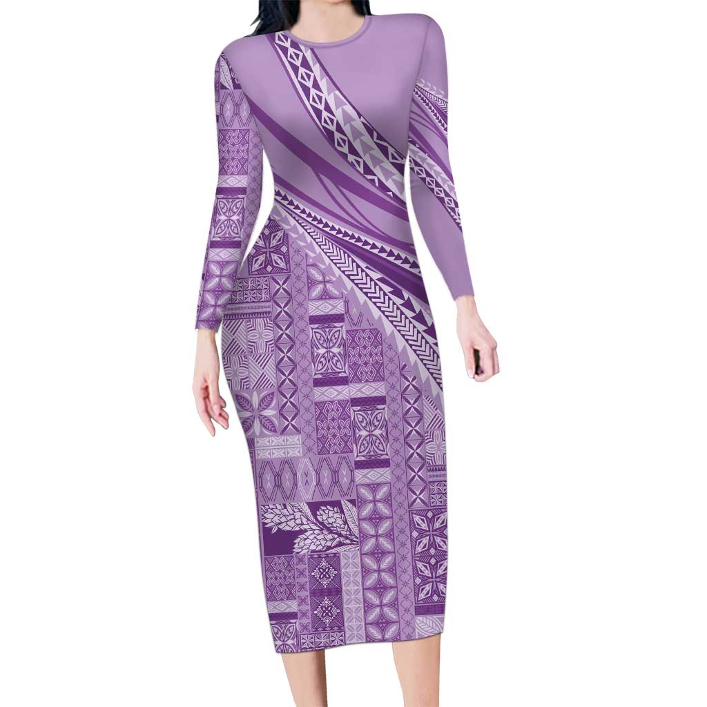 Pasifika Women's Day - Samoa Siapo Malu Tattoo Inspired Long Sleeve Bodycon Dress Lavender