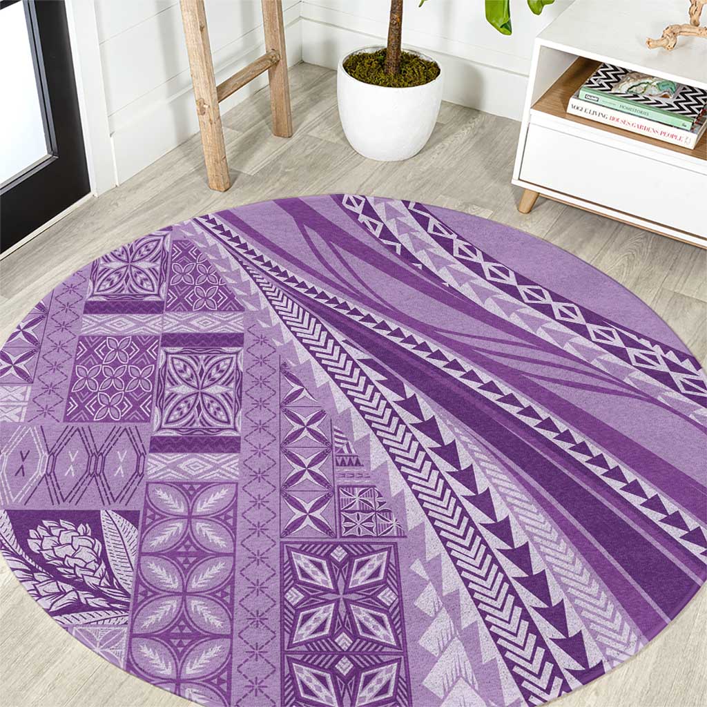 Pasifika Women's Day - Samoa Siapo Malu Tattoo Inspired Round Carpet Lavender