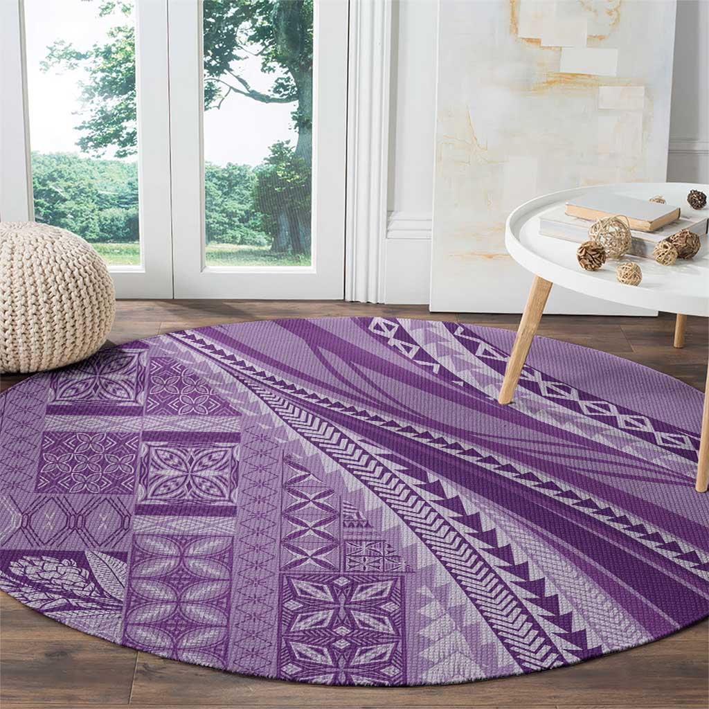 Pasifika Women's Day - Samoa Siapo Malu Tattoo Inspired Round Carpet Lavender