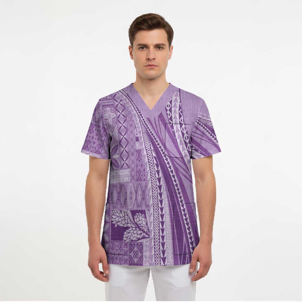 Pasifika Women's Day - Samoa Siapo Malu Tattoo Inspired Scrub Top Lavender