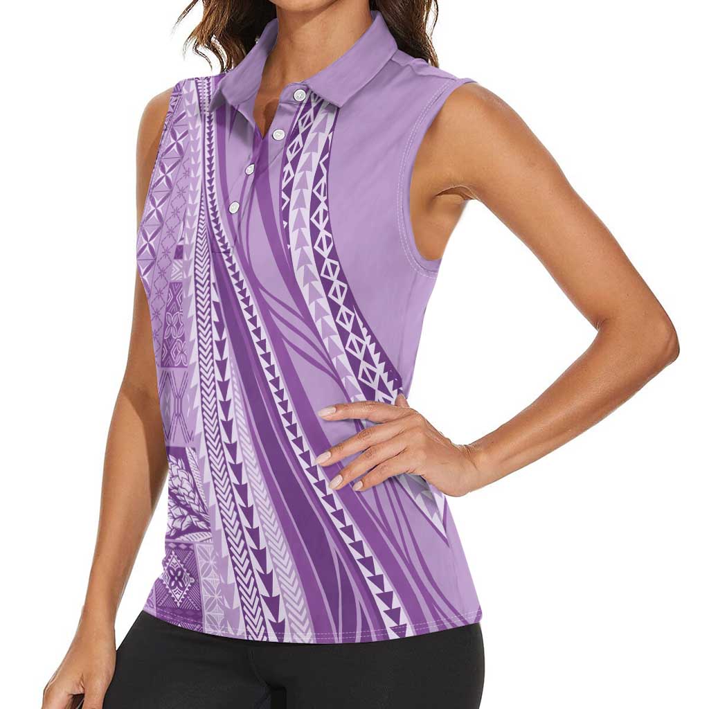 Pasifika Women's Day - Samoa Siapo Malu Tattoo Inspired Women Sleeveless Polo Shirt Lavender