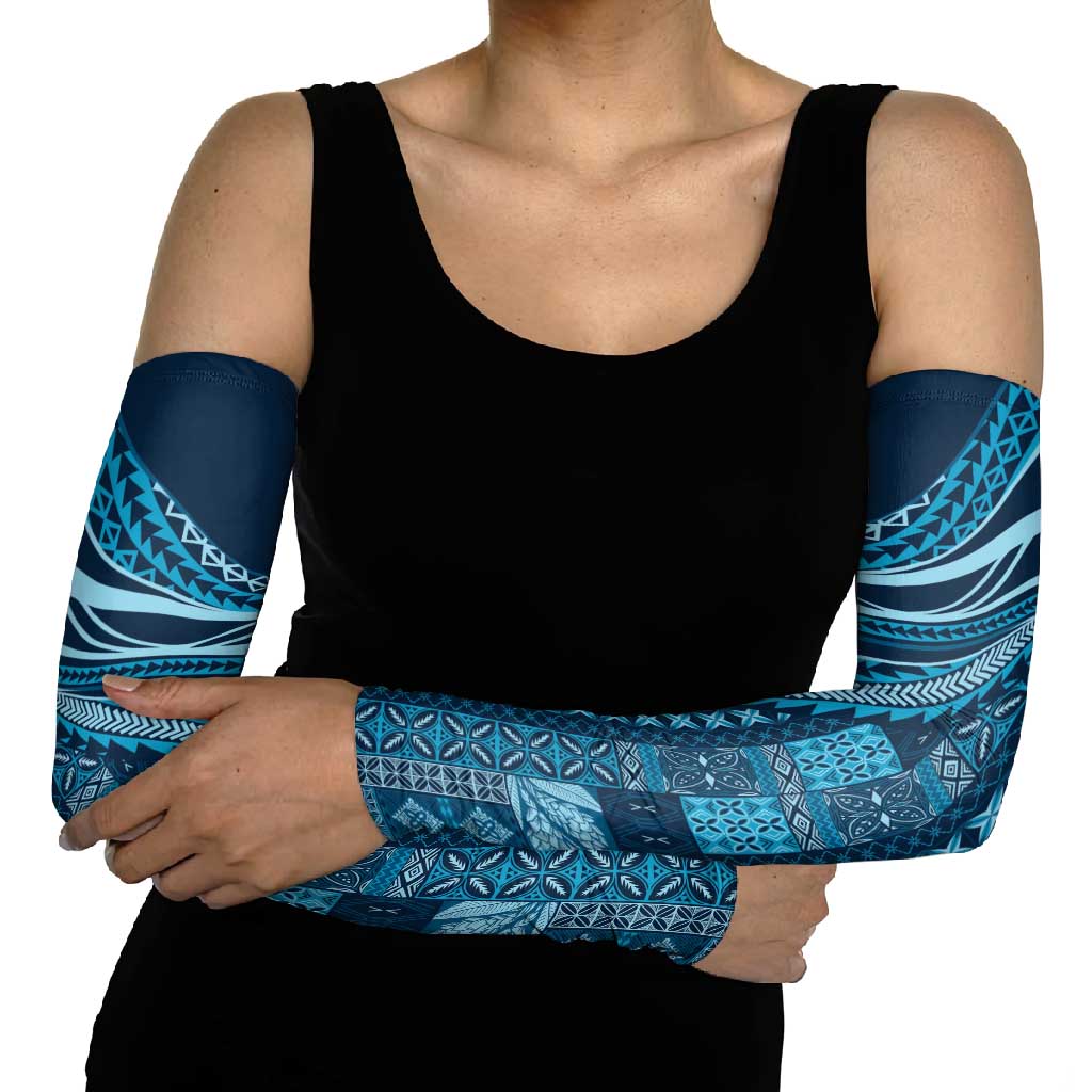 Pasifika Women's Day - Samoa Siapo Malu Tattoo Inspired Arm Sleeves Navy Blue