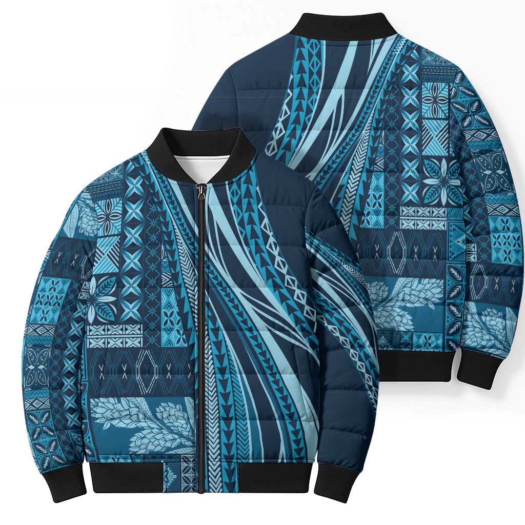 Pasifika Women's Day - Samoa Siapo Malu Tattoo Inspired Bomber Puffer Jacket Navy Blue