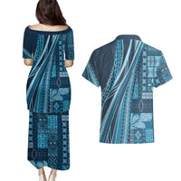 Pasifika Women's Day - Samoa Siapo Malu Tattoo Inspired Couples Matching Puletasi and Hawaiian Shirt Navy Blue