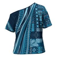 Pasifika Women's Day - Samoa Siapo Malu Tattoo Inspired Cross Shoulder Shirt Navy Blue LT7 - Polynesian Pride
