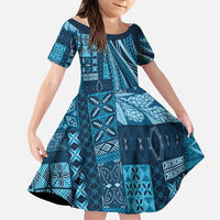 Pasifika Women's Day - Samoa Siapo Malu Tattoo Inspired Family Matching Mermaid Dress and Hawaiian Shirt Navy Blue LT7 Daughter's Dress Navy Blue - Polynesian Pride