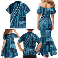 Pasifika Women's Day - Samoa Siapo Malu Tattoo Inspired Family Matching Mermaid Dress and Hawaiian Shirt Navy Blue LT7 - Polynesian Pride