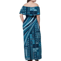 Pasifika Women's Day - Samoa Siapo Malu Tattoo Inspired Family Matching Off Shoulder Maxi Dress and Hawaiian Shirt Navy Blue LT7 - Polynesian Pride