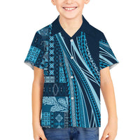 Pasifika Women's Day - Samoa Siapo Malu Tattoo Inspired Family Matching Off Shoulder Short Dress and Hawaiian Shirt Navy Blue LT7 Son's Shirt Navy Blue - Polynesian Pride