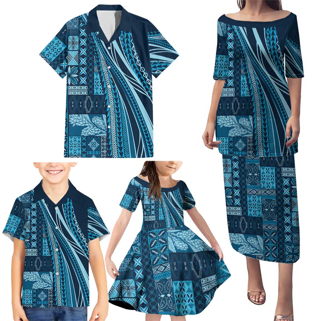 Pasifika Women's Day - Samoa Siapo Malu Tattoo Inspired Family Matching Puletasi and Hawaiian Shirt Navy Blue LT7 - Polynesian Pride