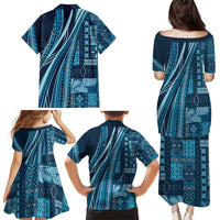 Pasifika Women's Day - Samoa Siapo Malu Tattoo Inspired Family Matching Puletasi and Hawaiian Shirt Navy Blue LT7 - Polynesian Pride