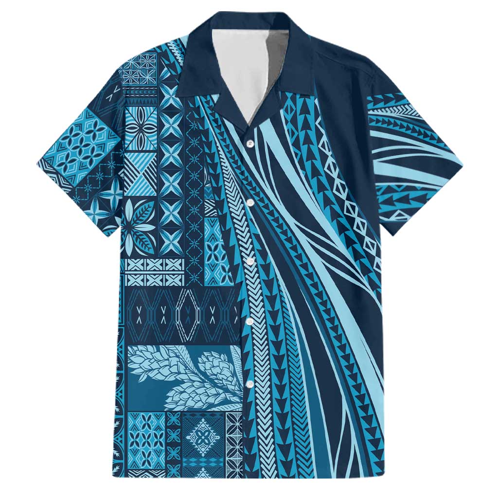 Pasifika Women's Day - Samoa Siapo Malu Tattoo Inspired Family Matching Summer Maxi Dress and Hawaiian Shirt Navy Blue LT7 Dad's Shirt - Short Sleeve Navy Blue - Polynesian Pride