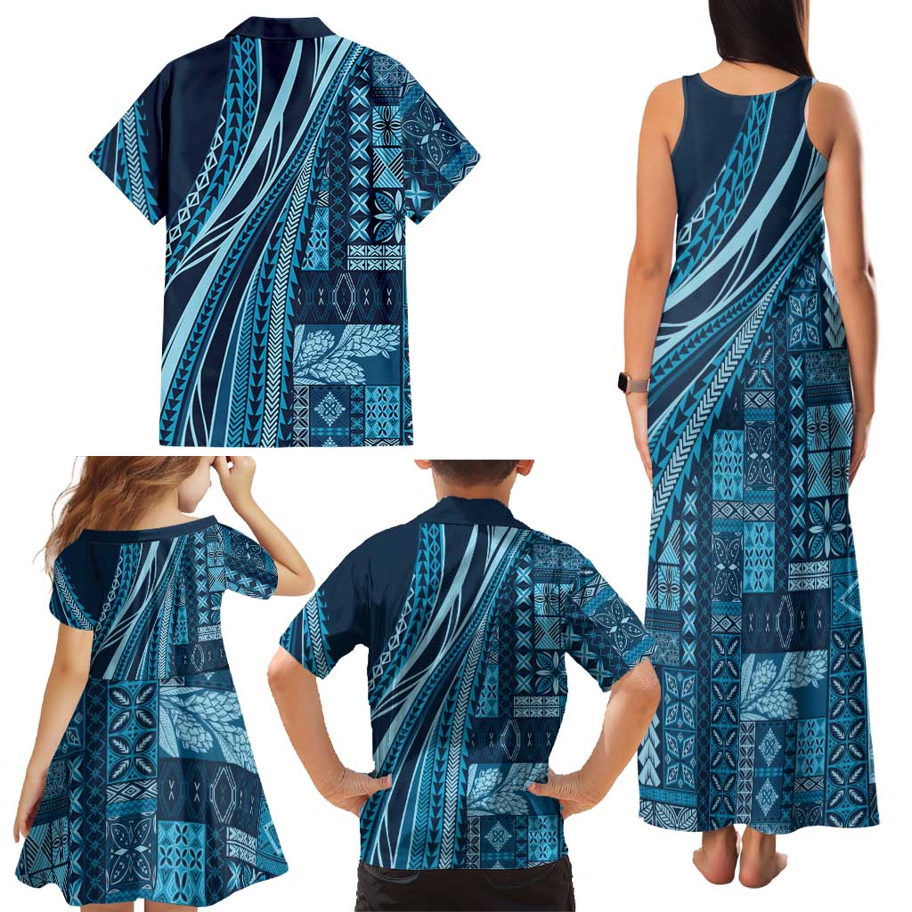Pasifika Women's Day - Samoa Siapo Malu Tattoo Inspired Family Matching Tank Maxi Dress and Hawaiian Shirt Navy Blue LT7 - Polynesian Pride