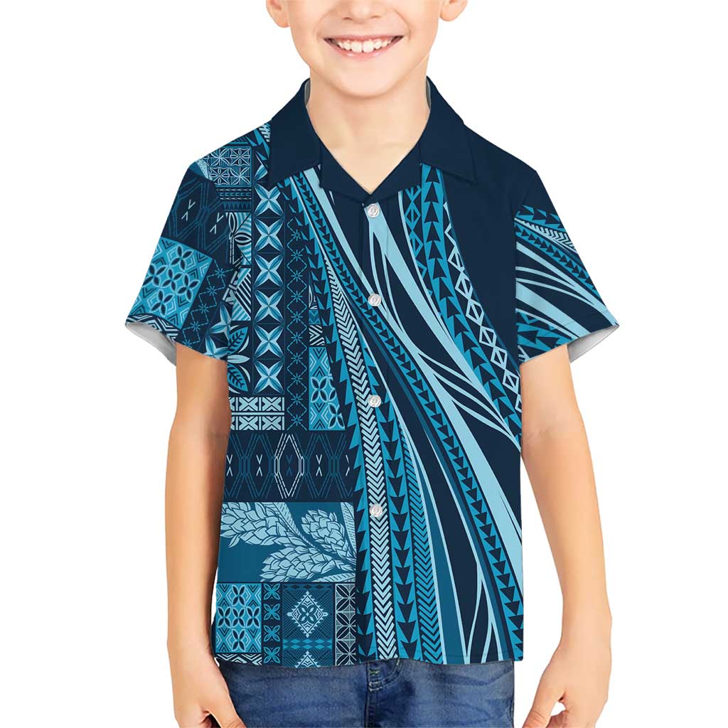 Pasifika Women's Day - Samoa Siapo Malu Tattoo Inspired Family Matching Tank Maxi Dress and Hawaiian Shirt Navy Blue LT7 Son's Shirt Navy Blue - Polynesian Pride