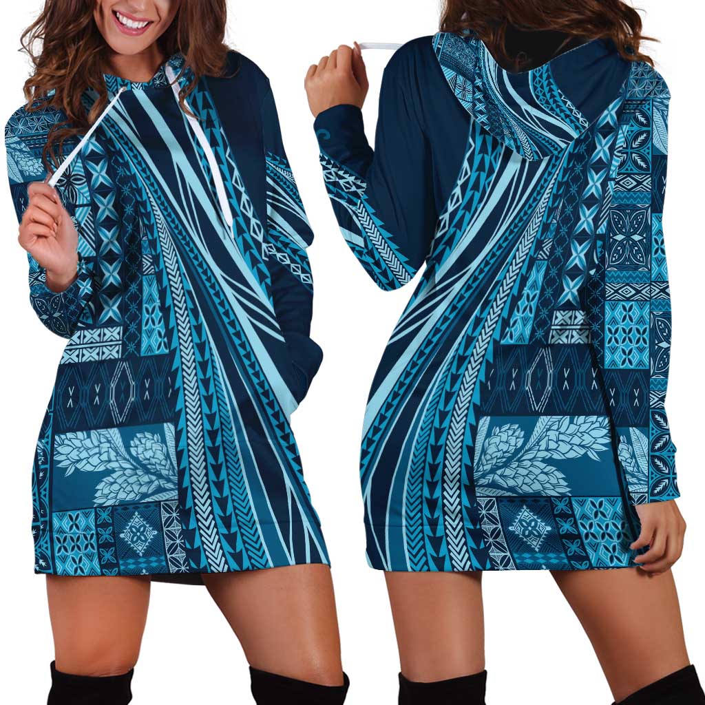 Pasifika Women's Day - Samoa Siapo Malu Tattoo Inspired Hoodie Dress Navy Blue