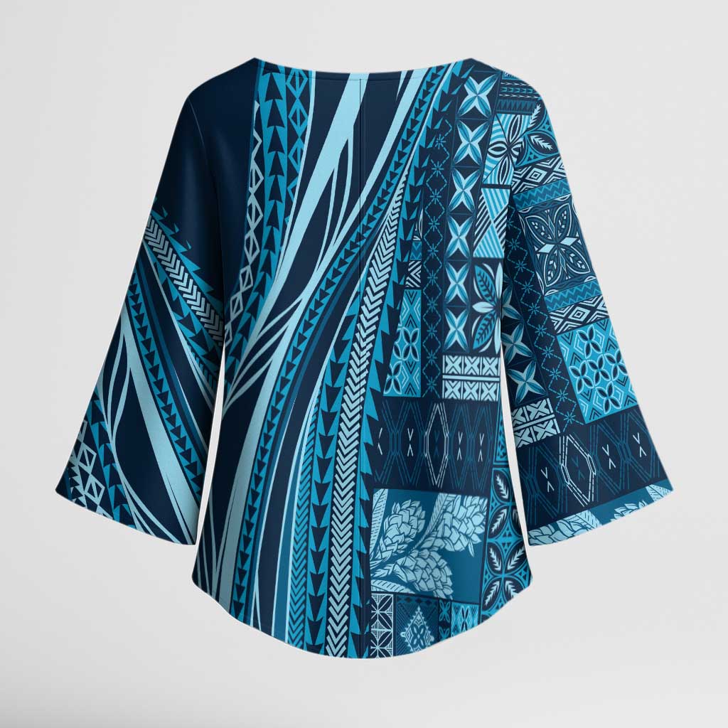 Pasifika Women's Day - Samoa Siapo Malu Tattoo Inspired Kimono Sleeve Blouse Navy Blue