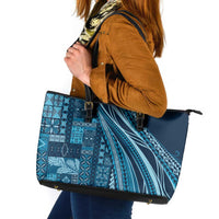 Pasifika Women's Day - Samoa Siapo Malu Tattoo Inspired Leather Tote Bag Navy Blue