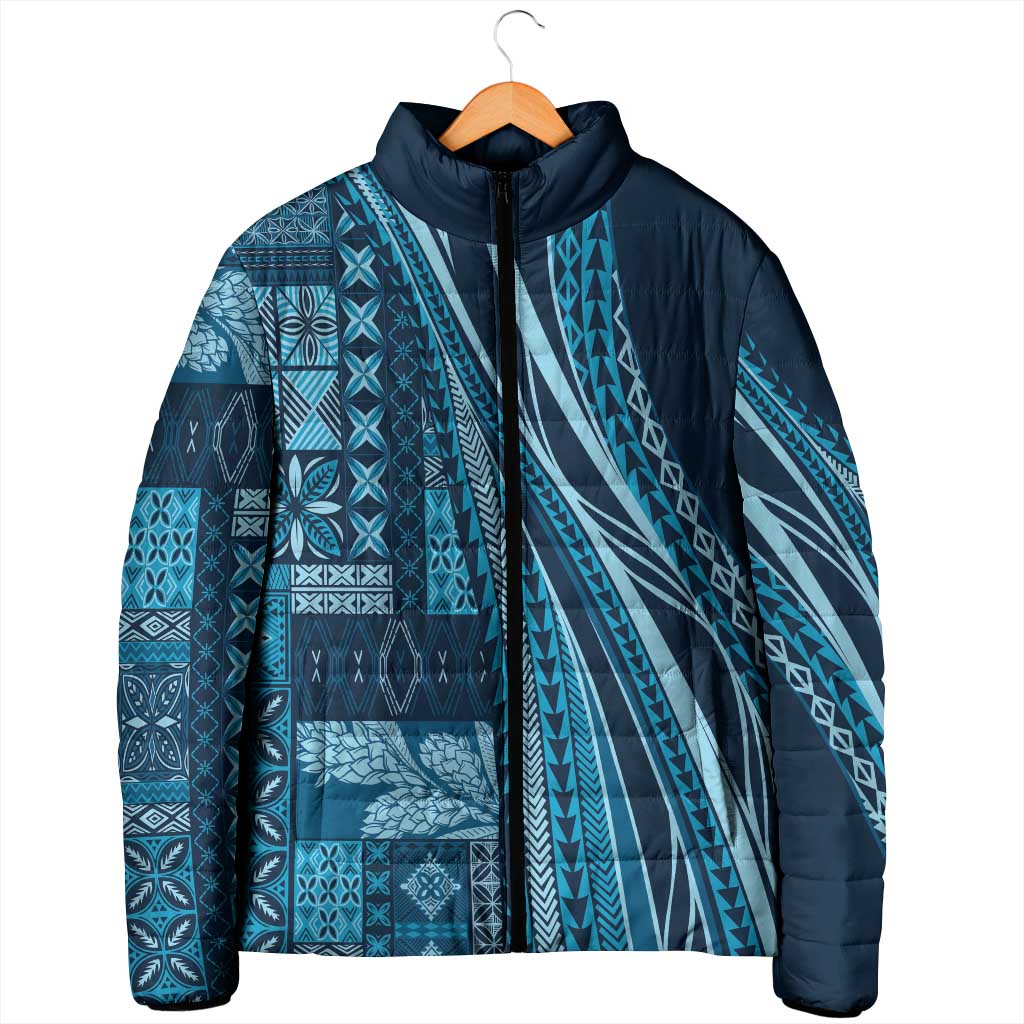 Pasifika Women's Day - Samoa Siapo Malu Tattoo Inspired Padded Jacket Navy Blue