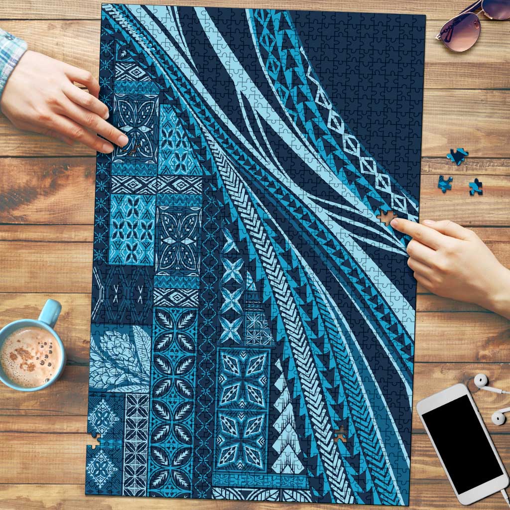 Pasifika Women's Day - Samoa Siapo Malu Tattoo Inspired Puzzle Navy Blue