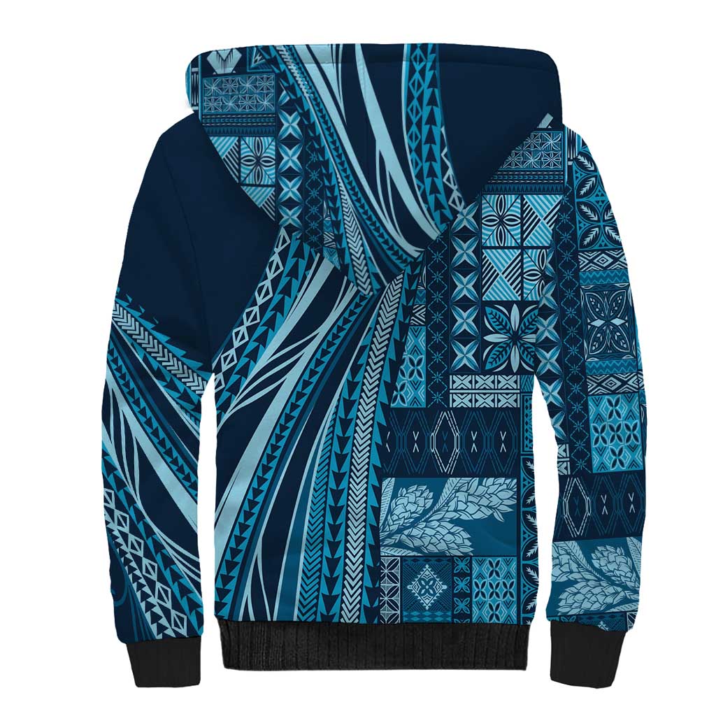 Pasifika Women's Day - Samoa Siapo Malu Tattoo Inspired Sherpa Hoodie Navy Blue