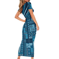 Pasifika Women's Day - Samoa Siapo Malu Tattoo Inspired Short Sleeve Bodycon Dress Navy Blue LT7 - Polynesian Pride