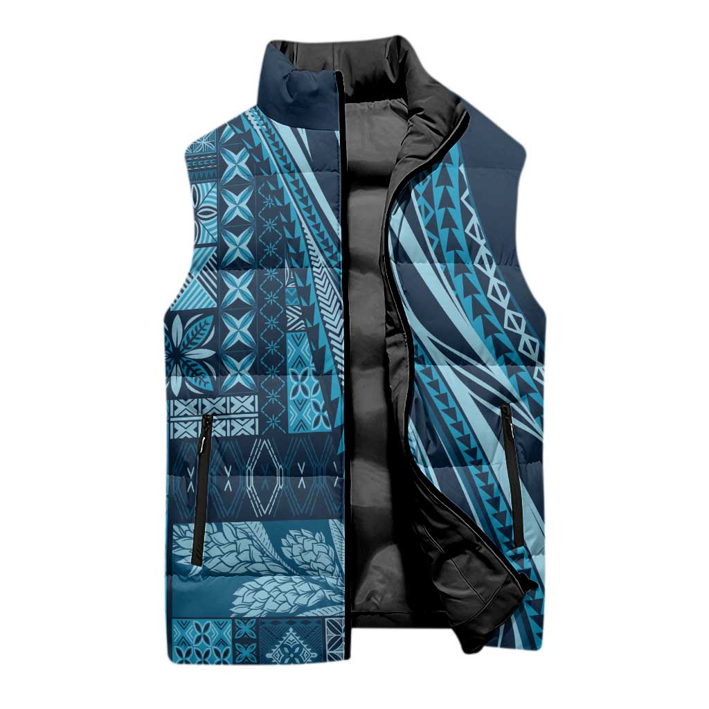 Pasifika Women's Day - Samoa Siapo Malu Tattoo Inspired Sleeveless Puffer Jacket Navy Blue