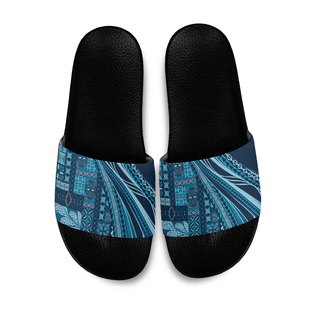 Pasifika Women's Day - Samoa Siapo Malu Tattoo Inspired Slide Sandals Navy Blue LT7 Navy Blue - Polynesian Pride