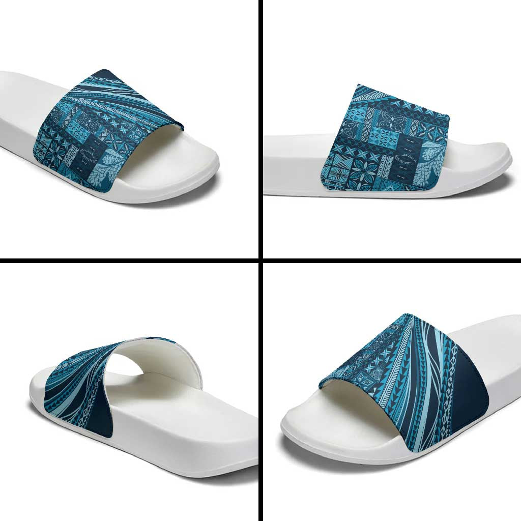 Pasifika Women's Day - Samoa Siapo Malu Tattoo Inspired Slide Sandals Navy Blue LT7 - Polynesian Pride