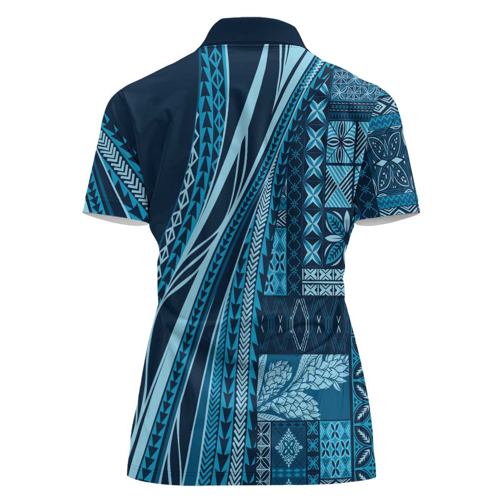 Pasifika Women's Day - Samoa Siapo Malu Tattoo Inspired Women Polo Shirt Navy Blue