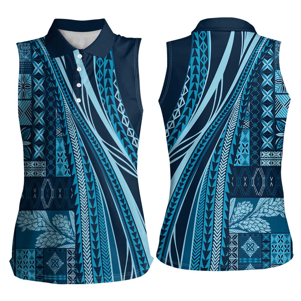 Pasifika Women's Day - Samoa Siapo Malu Tattoo Inspired Women Sleeveless Polo Shirt Navy Blue