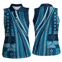 Pasifika Women's Day - Samoa Siapo Malu Tattoo Inspired Women Sleeveless Polo Shirt Navy Blue
