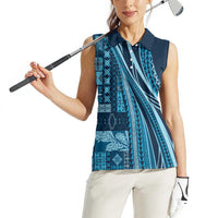 Pasifika Women's Day - Samoa Siapo Malu Tattoo Inspired Women Sleeveless Polo Shirt Navy Blue