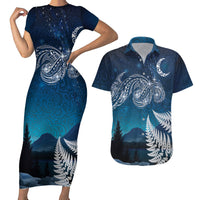 New Zealand Matariki Couples Matching Short Sleeve Bodycon Dress and Hawaiian Shirt Starry Night Style LT7 Navy - Polynesian Pride