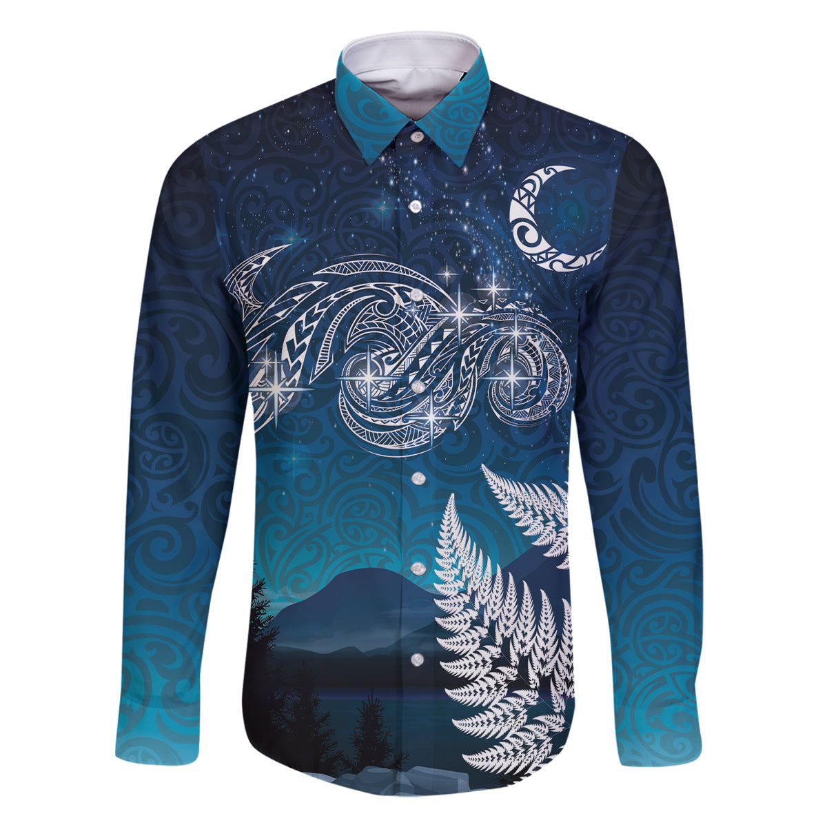 New Zealand Matariki Family Matching Long Sleeve Bodycon Dress and Hawaiian Shirt Starry Night Style LT7 Dad's Shirt - Long Sleeve Navy - Polynesian Pride