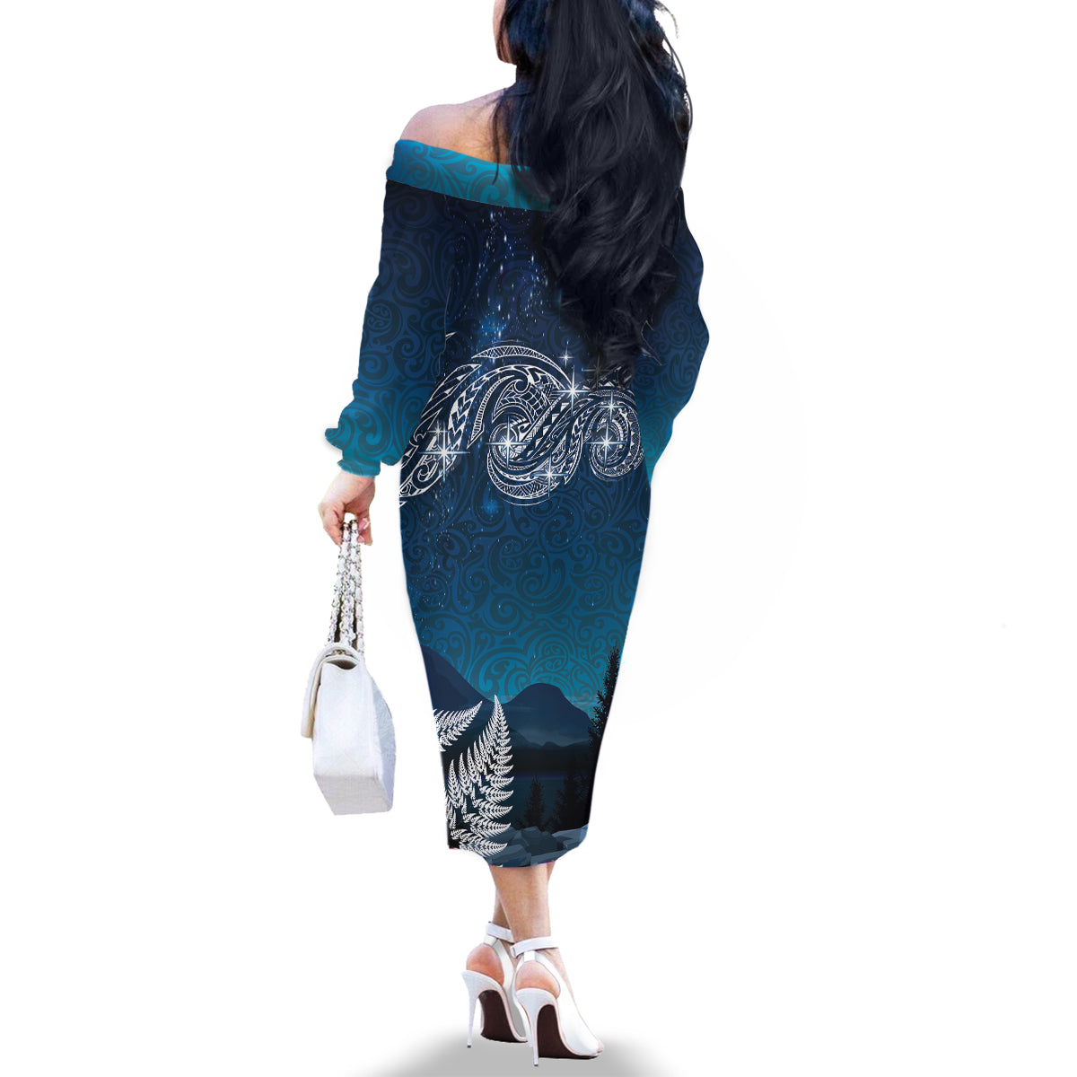 New Zealand Matariki Family Matching Off The Shoulder Long Sleeve Dress and Hawaiian Shirt Starry Night Style LT7 - Polynesian Pride