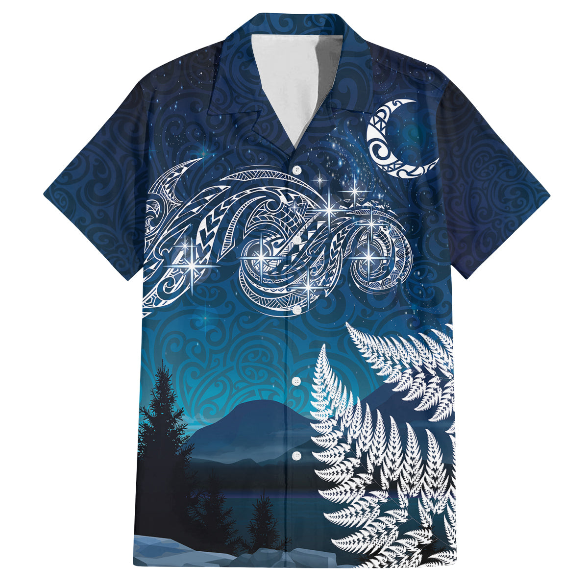 New Zealand Matariki Family Matching Off Shoulder Maxi Dress and Hawaiian Shirt Starry Night Style LT7 Dad's Shirt - Short Sleeve Navy - Polynesian Pride