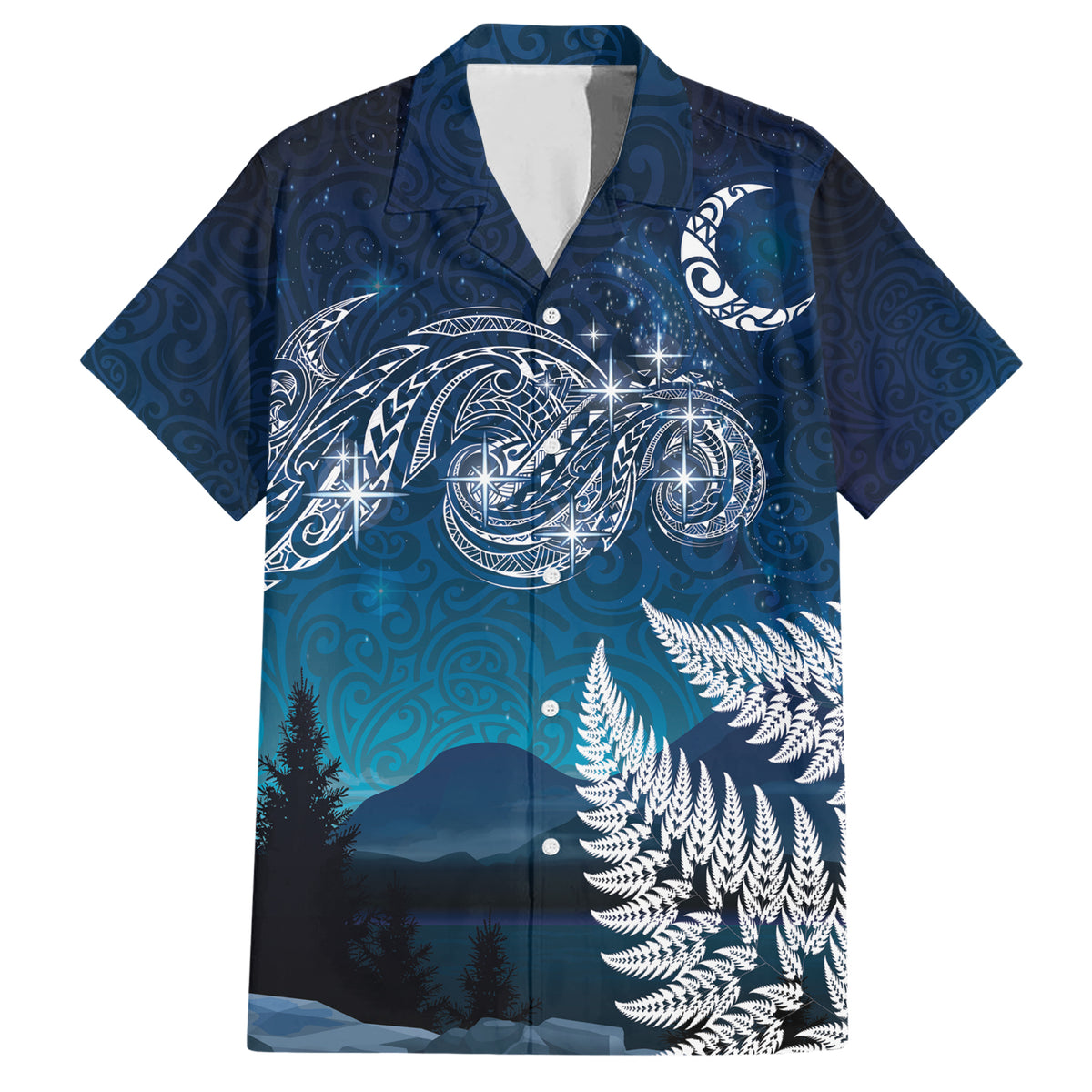New Zealand Matariki Family Matching Short Sleeve Bodycon Dress and Hawaiian Shirt Starry Night Style LT7 Dad's Shirt - Short Sleeve Navy - Polynesian Pride
