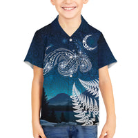 New Zealand Matariki Family Matching Short Sleeve Bodycon Dress and Hawaiian Shirt Starry Night Style LT7 Son's Shirt Navy - Polynesian Pride