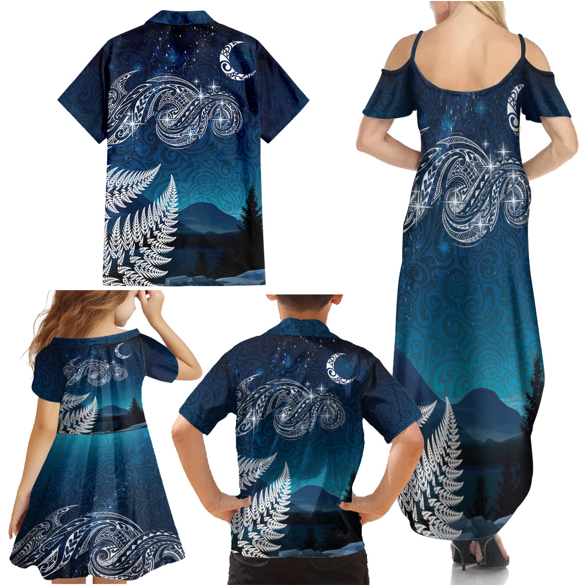 New Zealand Matariki Family Matching Summer Maxi Dress and Hawaiian Shirt Starry Night Style LT7 - Polynesian Pride