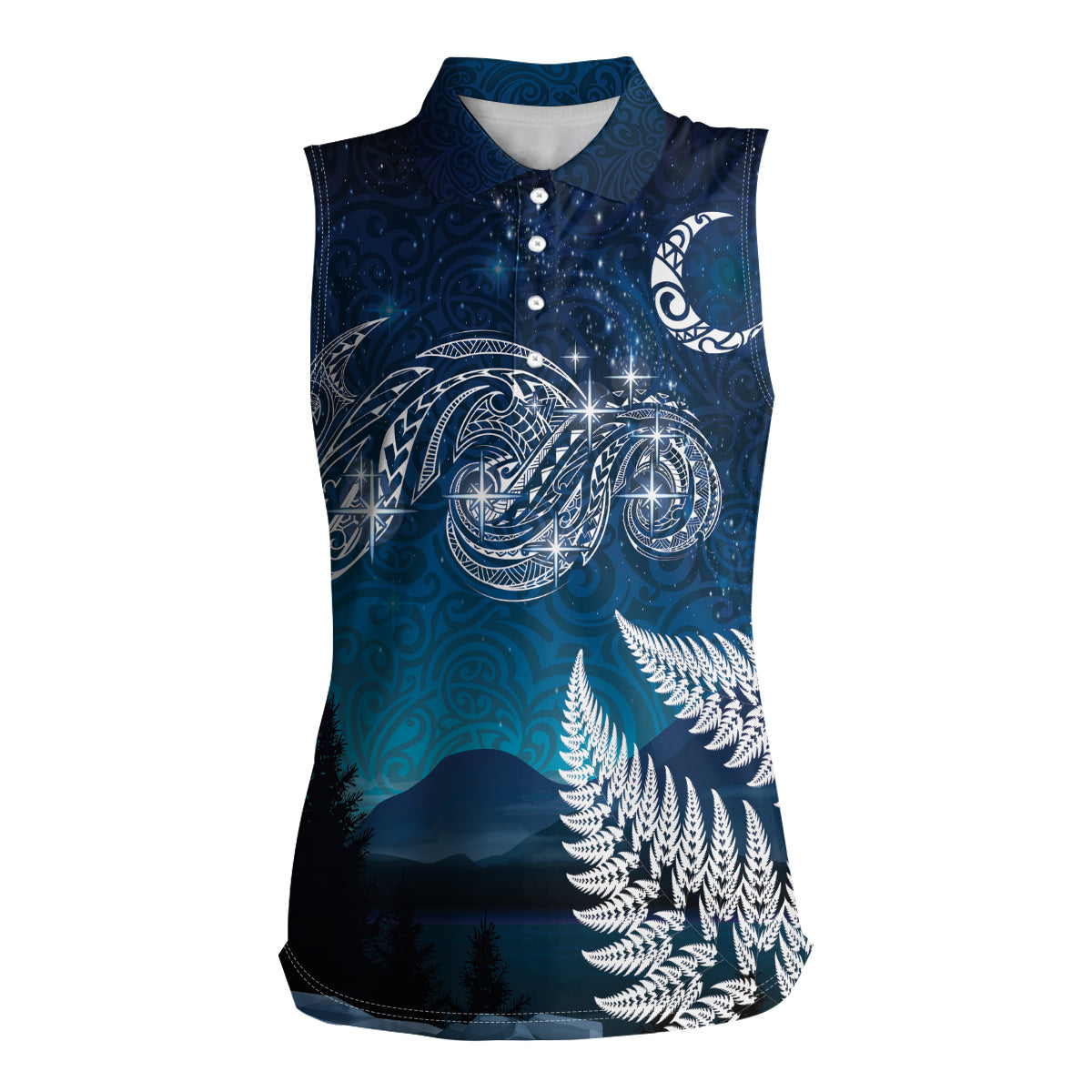 New Zealand Matariki Women Sleeveless Polo Shirt Starry Night Style LT7 Female Navy - Polynesian Pride