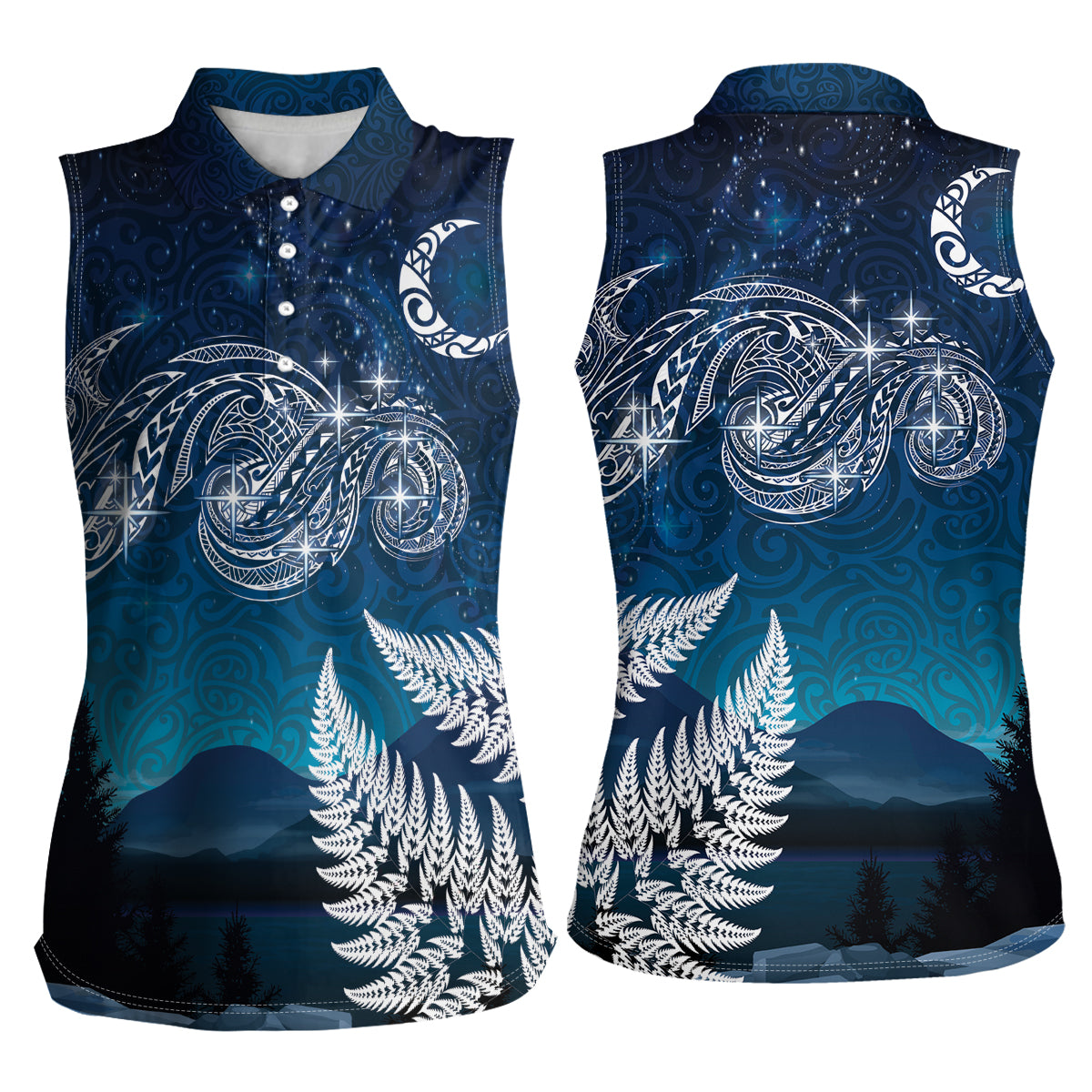 New Zealand Matariki Women Sleeveless Polo Shirt Starry Night Style LT7 - Polynesian Pride