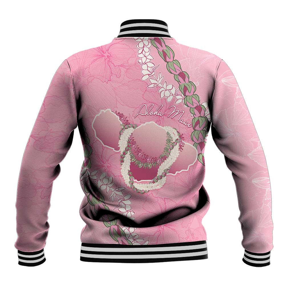 Hawaii Maui Island Flowers Lei Baseball Jacket Lokelani Rose Pink