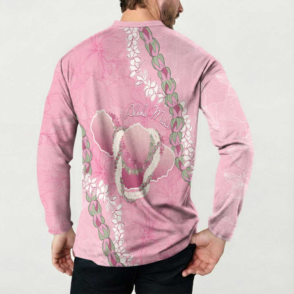 Hawaii Maui Island Flowers Lei Button Sweatshirt Lokelani Rose Pink