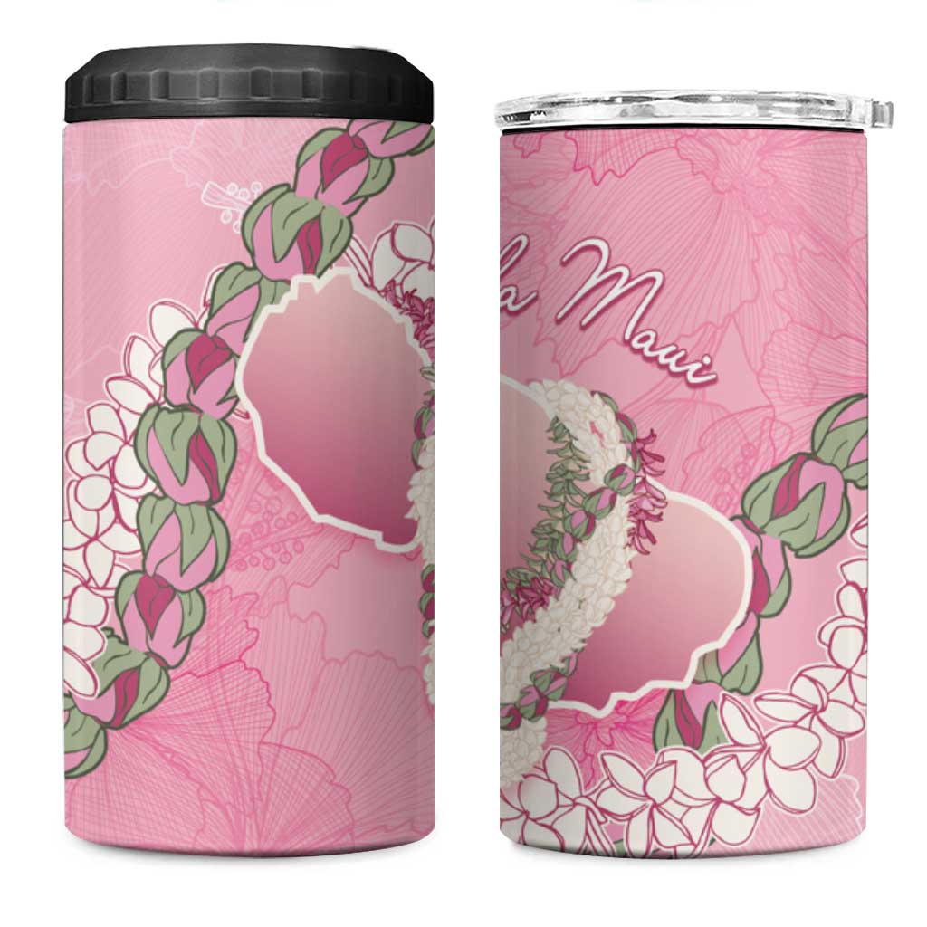 Hawaii Maui Island Flowers Lei 4 in 1 Can Cooler Tumbler Lokelani Rose Pink LT7 One Size: 16 oz Pink - Polynesian Pride