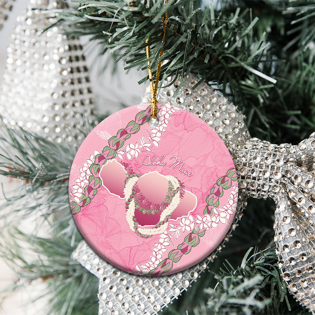 Hawaii Maui Island Flowers Lei Ceramic Ornament Lokelani Rose Pink LT7 - Polynesian Pride