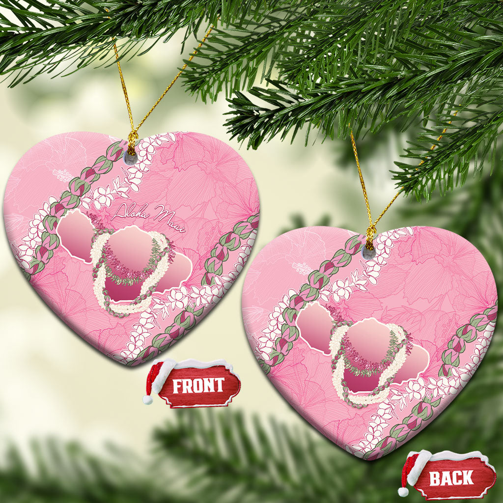 Hawaii Maui Island Flowers Lei Ceramic Ornament Lokelani Rose Pink LT7 Heart Pink - Polynesian Pride