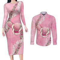 Hawaii Maui Island Flowers Lei Couples Matching Long Sleeve Bodycon Dress and Long Sleeve Button Shirt Lokelani Rose Pink LT7 Pink - Polynesian Pride